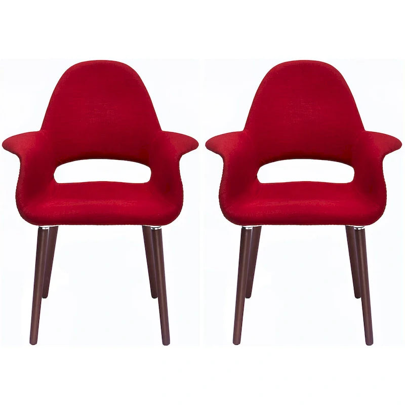 Lot de 2 fauteuils modernes rembourrés en tissu organique avec pieds en bois noyer brun foncé pour salle à manger, bureau ou fauteuil d'appoint