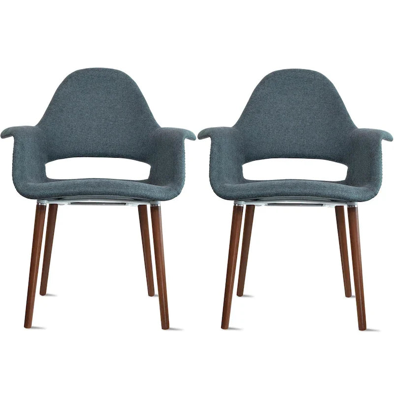 Lot de 2 fauteuils modernes rembourrés en tissu organique avec pieds en bois noyer brun foncé pour salle à manger, bureau ou fauteuil d'appoint