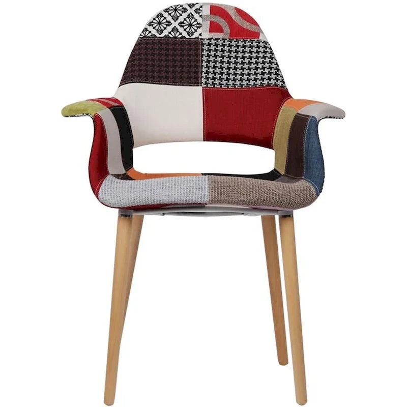 Fauteuil moderne rembourré en tissu organique avec pieds en bois naturel pour salle à manger, bureau ou chaise d'appoint de détente