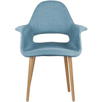 Fauteuil moderne rembourré en tissu organique avec pieds en bois naturel pour salle à manger, bureau ou chaise d'appoint de détente