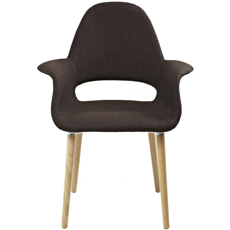Fauteuil moderne rembourré en tissu organique avec pieds en bois naturel pour salle à manger, bureau ou chaise d'appoint de détente