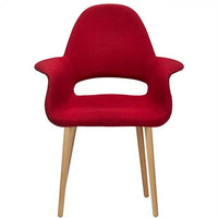 Fauteuil moderne rembourré en tissu organique avec pieds en bois naturel pour salle à manger, bureau ou chaise d'appoint de détente