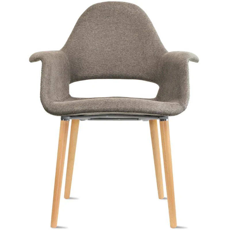Fauteuil moderne rembourré en tissu organique avec pieds en bois naturel pour salle à manger, bureau ou chaise d'appoint de détente