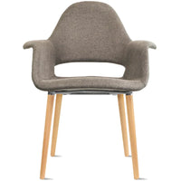 Fauteuil moderne rembourré en tissu organique avec pieds en bois naturel pour salle à manger, bureau ou chaise d'appoint de détente
