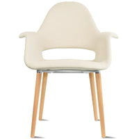 Fauteuil moderne rembourré en tissu organique avec pieds en bois naturel pour salle à manger, bureau ou chaise d'appoint de détente