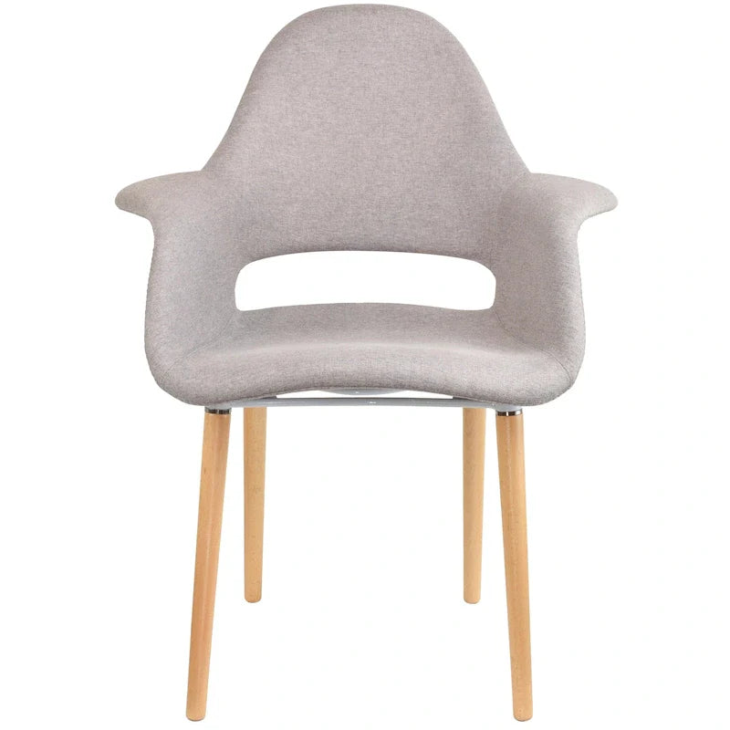 Fauteuil moderne rembourré en tissu organique avec pieds en bois naturel pour salle à manger, bureau ou chaise d'appoint de détente