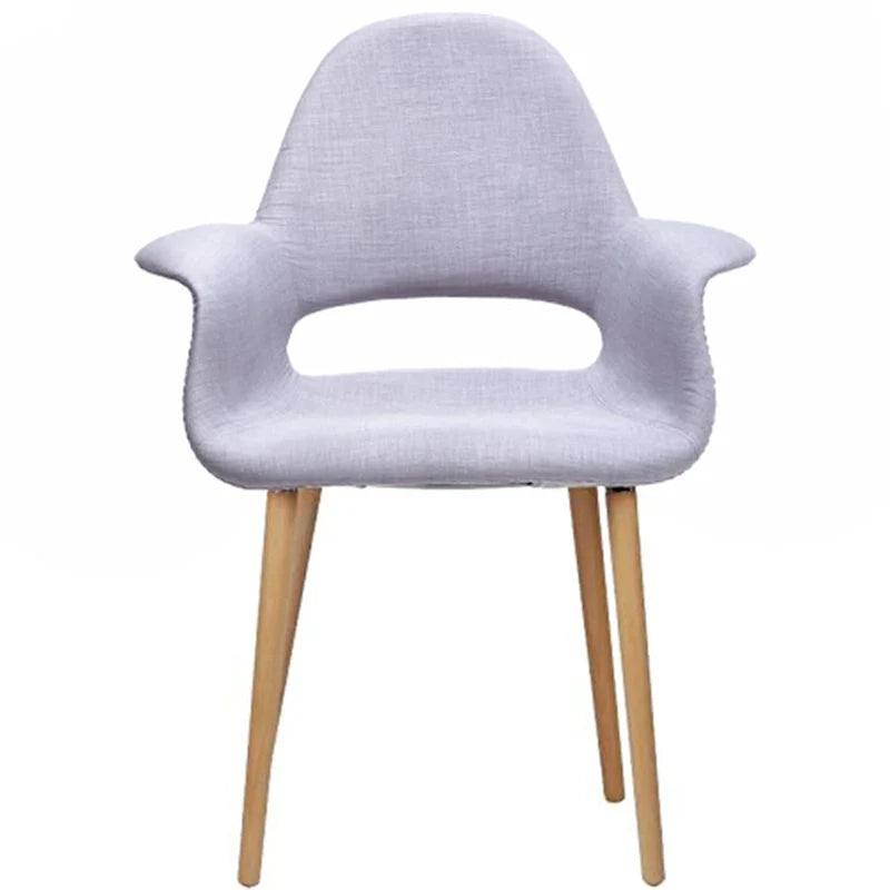 Fauteuil moderne rembourré en tissu organique avec pieds en bois naturel pour salle à manger, bureau ou chaise d'appoint de détente