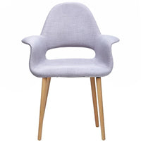 Fauteuil moderne rembourré en tissu organique avec pieds en bois naturel pour salle à manger, bureau ou chaise d'appoint de détente