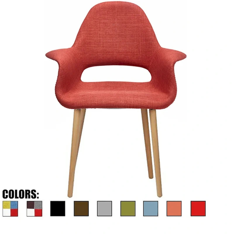 Fauteuil moderne rembourré en tissu organique avec pieds en bois naturel pour salle à manger, bureau ou chaise d'appoint de détente