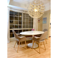 Fauteuil moderne rembourré en tissu organique avec pieds en bois naturel pour salle à manger, bureau ou chaise d'appoint de détente