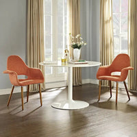Fauteuil moderne rembourré en tissu organique avec pieds en bois naturel pour salle à manger, bureau ou chaise d'appoint de détente