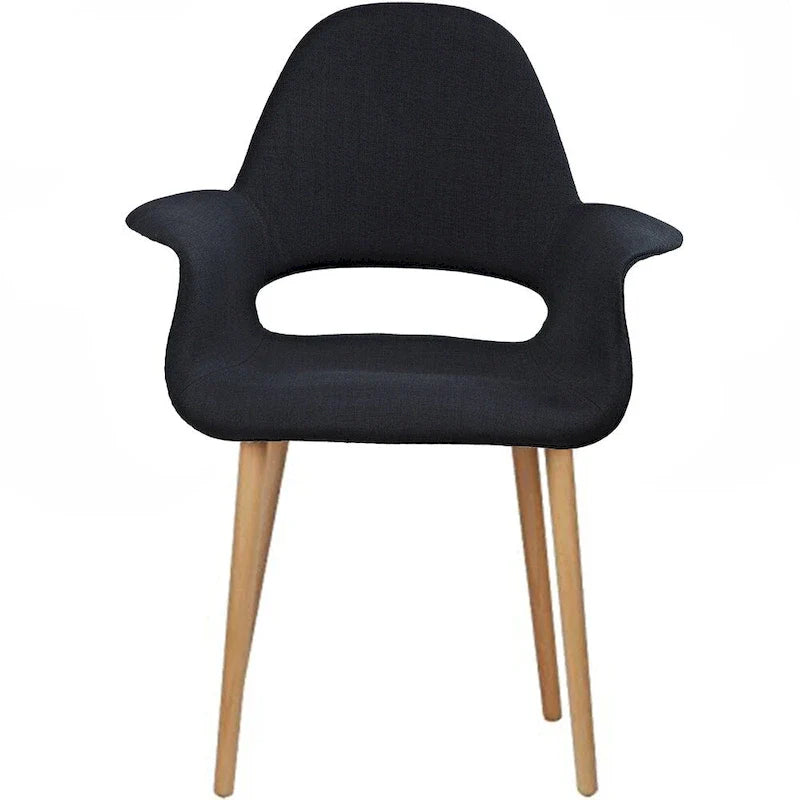 Fauteuil moderne rembourré en tissu organique avec pieds en bois naturel pour salle à manger, bureau ou chaise d'appoint de détente