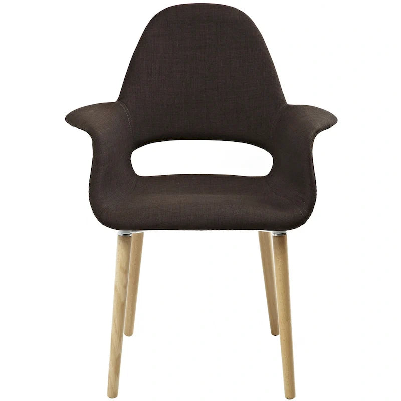 Fauteuil moderne rembourré en tissu organique avec pieds en bois naturel pour salle à manger, bureau ou chaise d'appoint de détente