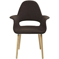 Fauteuil moderne rembourré en tissu organique avec pieds en bois naturel pour salle à manger, bureau ou chaise d'appoint de détente