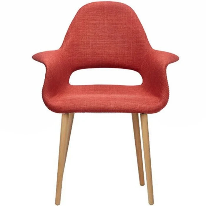 Fauteuil moderne rembourré en tissu organique avec pieds en bois naturel pour salle à manger, bureau ou chaise d'appoint de détente