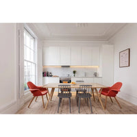 Fauteuil moderne rembourré en tissu organique avec pieds en bois naturel pour salle à manger, bureau ou chaise d'appoint de détente