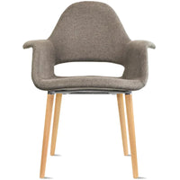 Fauteuil moderne rembourré en tissu organique avec pieds en bois naturel pour salle à manger, bureau ou chaise d'appoint de détente