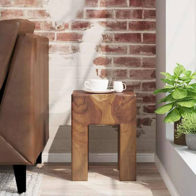 vidaXL Tabouret en bois de teck massif, petite table d'appoint, marron - 30 x 30 x 40 cm