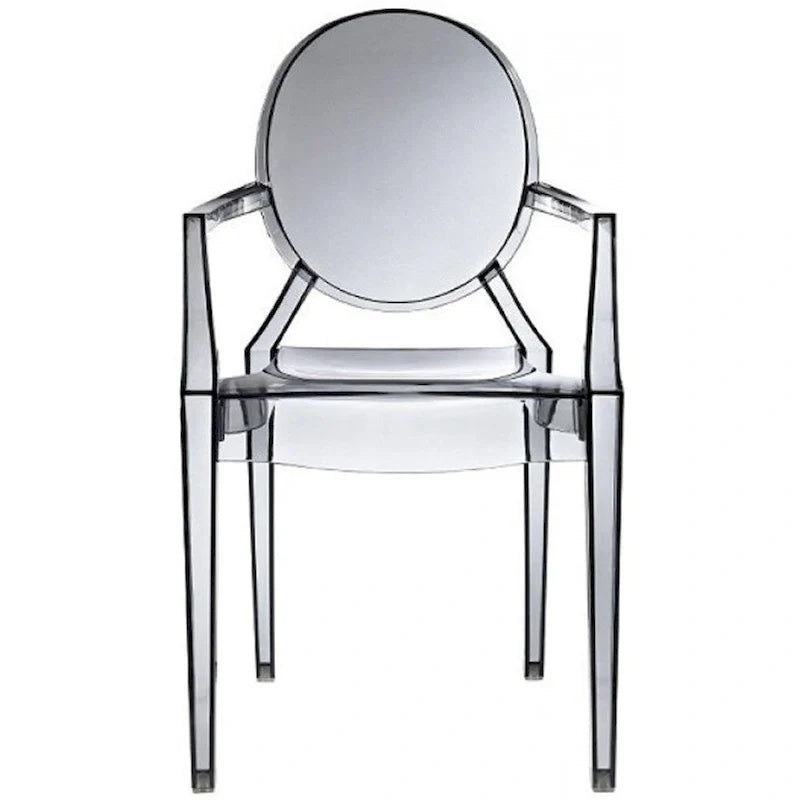 Chaises avec accoudoirs de salle à manger de cuisine de style design moderne en plastique moulé cristallin transparent, intérieur et extérieur