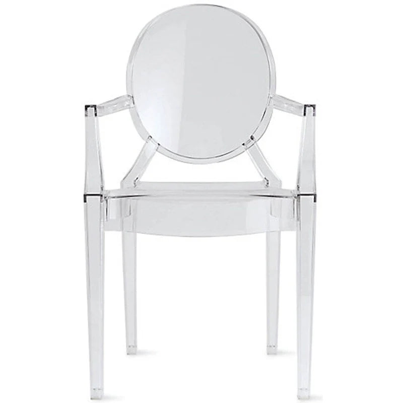 Chaises avec accoudoirs de salle à manger de cuisine de style design moderne en plastique moulé cristallin transparent, intérieur et extérieur
