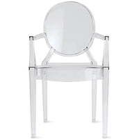 Chaises avec accoudoirs de salle à manger de cuisine de style design moderne en plastique moulé cristallin transparent, intérieur et extérieur