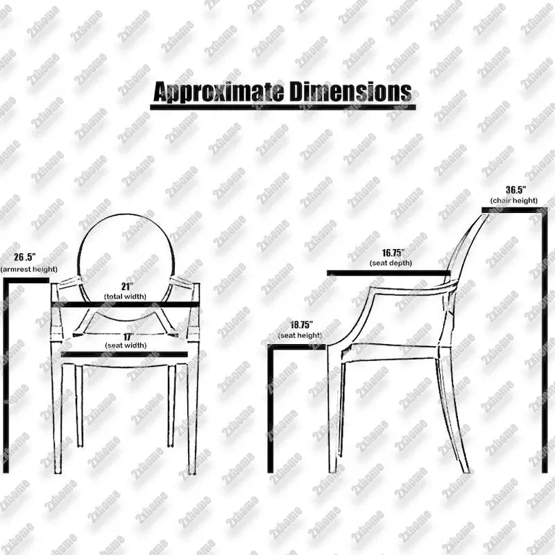 Chaises avec accoudoirs de salle à manger de cuisine de style design moderne en plastique moulé cristallin transparent, intérieur et extérieur