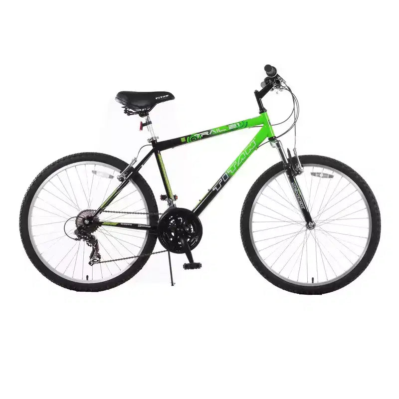 Vélo de montagne Titan Trail pour hommes, 21 vitesses, avec suspension, cadre 18 pouces, vert et noir