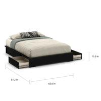 Cadre de lit plateforme Queen avec 2 tiroirs de rangement en bois noir