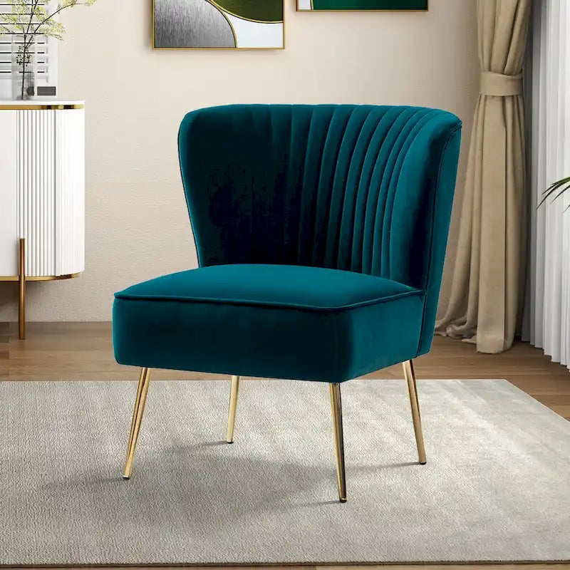 Fauteuil d'appoint sans accoudoirs Monica pour salon, confortable avec dossier capitonné et pieds en métal par HULALA HOME