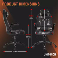 FDW Fauteuil de bureau de jeu Chaise de bureau avec support lombaire Accoudoirs relevables Appuie-tête
