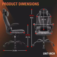 FDW Fauteuil de bureau de jeu Chaise de bureau avec support lombaire Accoudoirs relevables Appuie-tête
