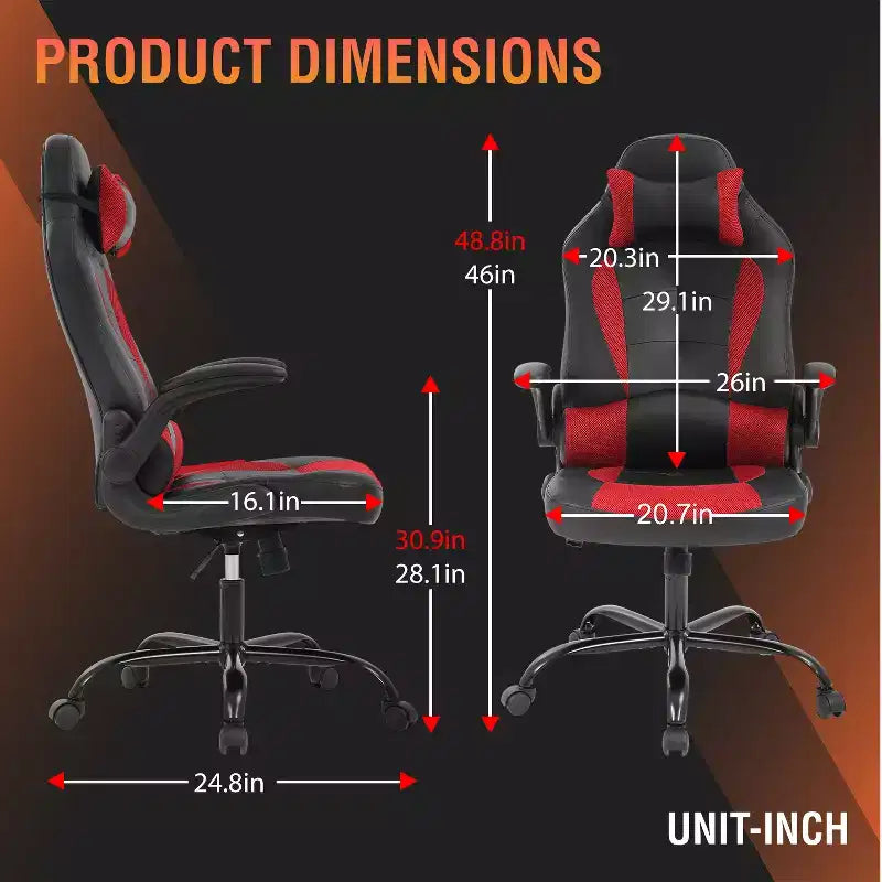 FDW Fauteuil de bureau de jeu Chaise de bureau avec support lombaire Accoudoirs relevables Appuie-tête