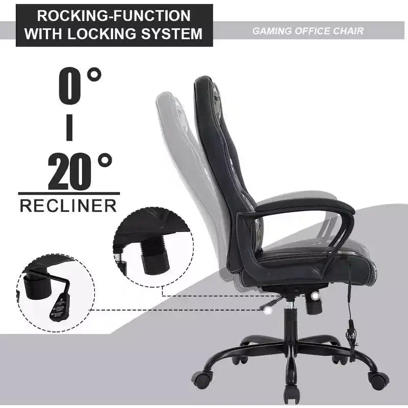 FDW Chaise de bureau gamer, Chaise de bureau ergonomique avec massage, Fauteuil de bureau en cuir PU avec support lombaire, appui-tête et accoudoirs