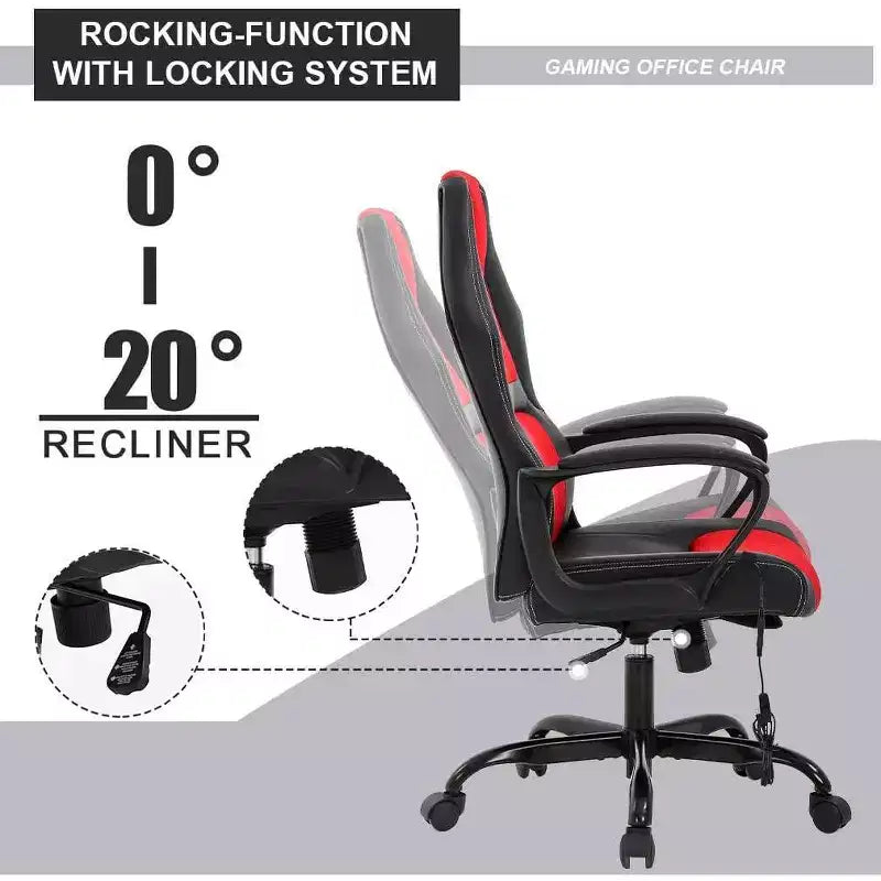 FDW Chaise de bureau gamer, Chaise de bureau ergonomique avec massage, Fauteuil de bureau en cuir PU avec support lombaire, appui-tête et accoudoirs