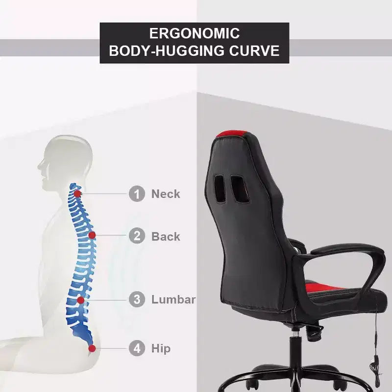 FDW Chaise de bureau gamer, Chaise de bureau ergonomique avec massage, Fauteuil de bureau en cuir PU avec support lombaire, appui-tête et accoudoirs
