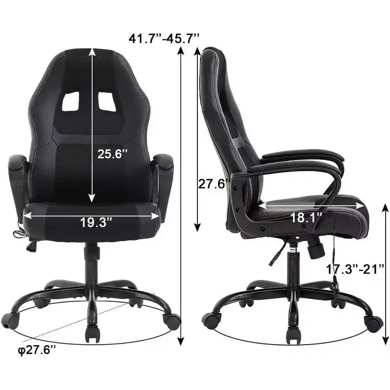 FDW Chaise de bureau gamer, Chaise de bureau ergonomique avec massage, Fauteuil de bureau en cuir PU avec support lombaire, appui-tête et accoudoirs
