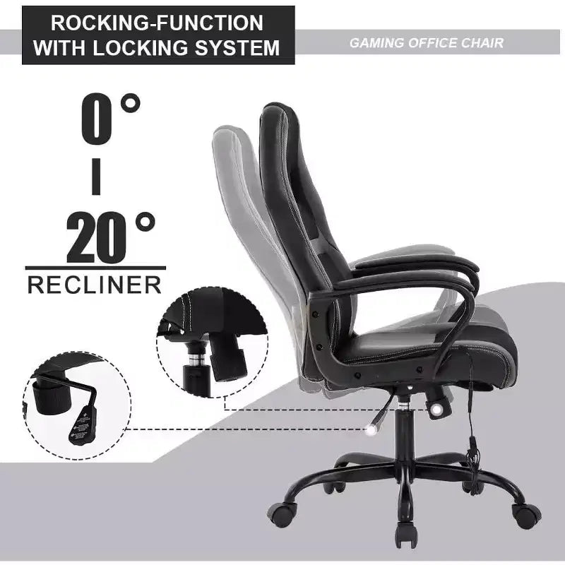 FDW Chaise de bureau gamer, Chaise de bureau ergonomique avec massage, Fauteuil de bureau en cuir PU avec support lombaire, appui-tête et accoudoirs