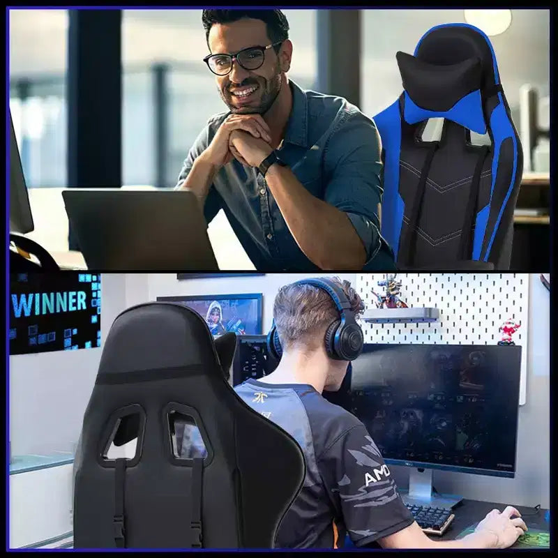 FDW Chaise de Bureau Gaming Fauteuil de Bureau Chaise de Direction Ergonomique en Cuir PU à Dossier Haut avec Support Lombaire et Repose-Pieds