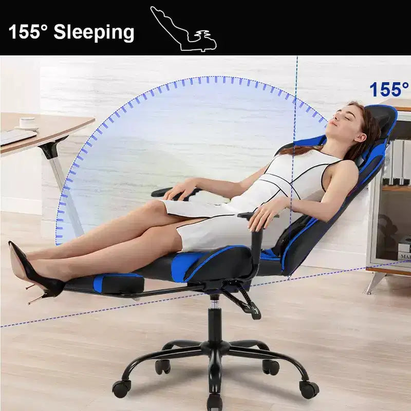 FDW Chaise de Bureau Gaming Fauteuil de Bureau Chaise de Direction Ergonomique en Cuir PU à Dossier Haut avec Support Lombaire et Repose-Pieds