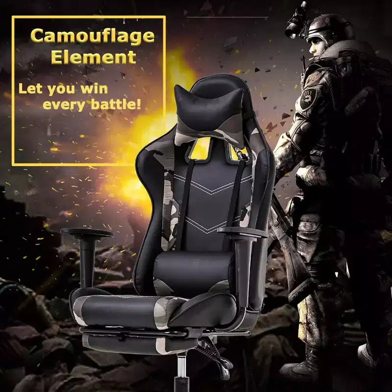 FDW Chaise de Bureau Gaming Fauteuil de Bureau Chaise de Direction Ergonomique en Cuir PU à Dossier Haut avec Support Lombaire et Repose-Pieds