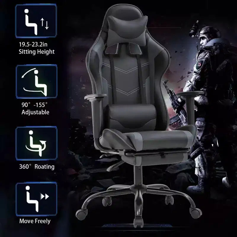 FDW Chaise de Bureau Gaming Fauteuil de Bureau Chaise de Direction Ergonomique en Cuir PU à Dossier Haut avec Support Lombaire et Repose-Pieds