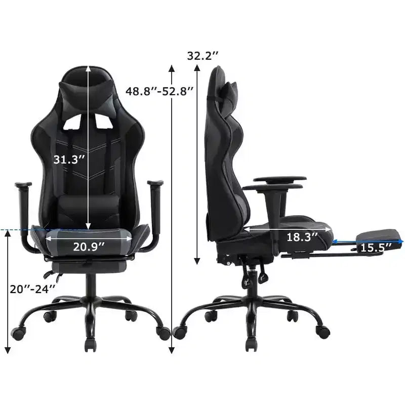 FDW Chaise de Bureau Gaming Fauteuil de Bureau Chaise de Direction Ergonomique en Cuir PU à Dossier Haut avec Support Lombaire et Repose-Pieds