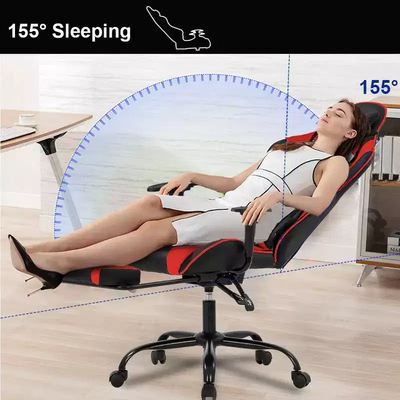 FDW Chaise de Bureau Gaming Fauteuil de Bureau Chaise de Direction Ergonomique en Cuir PU à Dossier Haut avec Support Lombaire et Repose-Pieds