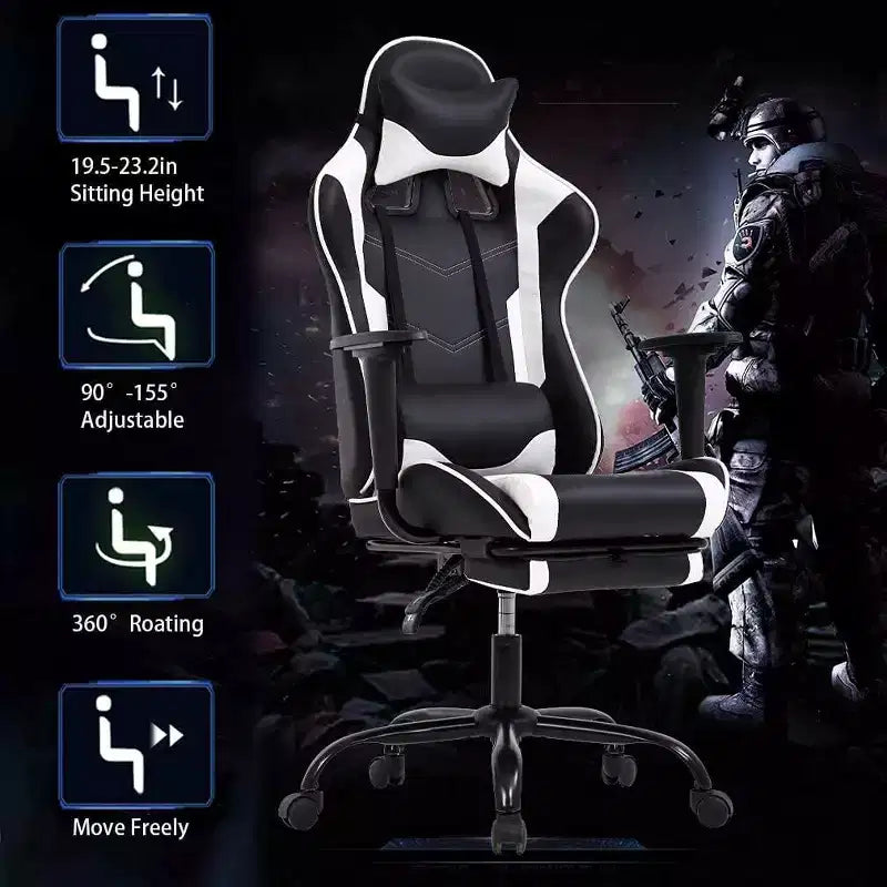 FDW Chaise de Bureau Gaming Fauteuil de Bureau Chaise de Direction Ergonomique en Cuir PU à Dossier Haut avec Support Lombaire et Repose-Pieds