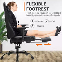 FDW Chaise de Bureau Gaming Fauteuil de Bureau Chaise de Direction Ergonomique en Cuir PU à Dossier Haut avec Support Lombaire et Repose-Pieds