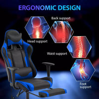 FDW Chaise de jeu de course, Chaises de jeu vidéo avec bureau d'ordinateur, Support lombaire et appui-tête en cuir PU, Siège pivotant à 360°