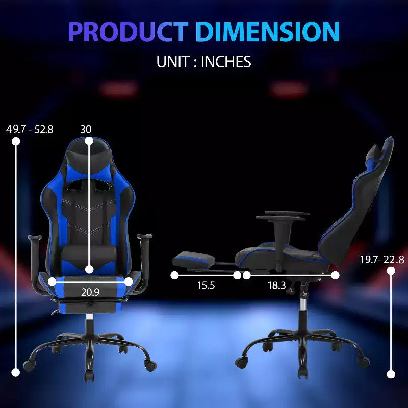 FDW Chaise de jeu de course, Chaises de jeu vidéo avec bureau d'ordinateur, Support lombaire et appui-tête en cuir PU, Siège pivotant à 360°