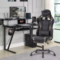 FDW Chaise de jeu de course, Chaises de jeu vidéo avec bureau d'ordinateur, Support lombaire et appui-tête en cuir PU, Siège pivotant à 360°