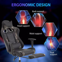 FDW Chaise de jeu de course, Chaises de jeu vidéo avec bureau d'ordinateur, Support lombaire et appui-tête en cuir PU, Siège pivotant à 360°
