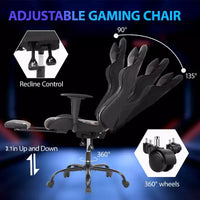 FDW Chaise de jeu de course, Chaises de jeu vidéo avec bureau d'ordinateur, Support lombaire et appui-tête en cuir PU, Siège pivotant à 360°